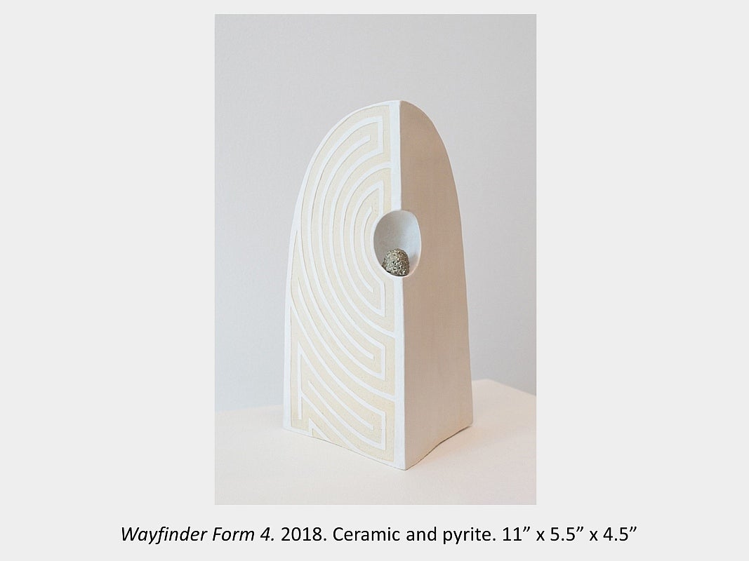Artwork by Sara Pearson - Wayfinder Form 4. 2018. Ceramic and pyrite. 11” x 5.5” x 4.5”