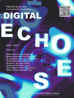 Poster for Digital Echoes online art exhibition. All poster test appears in event post.