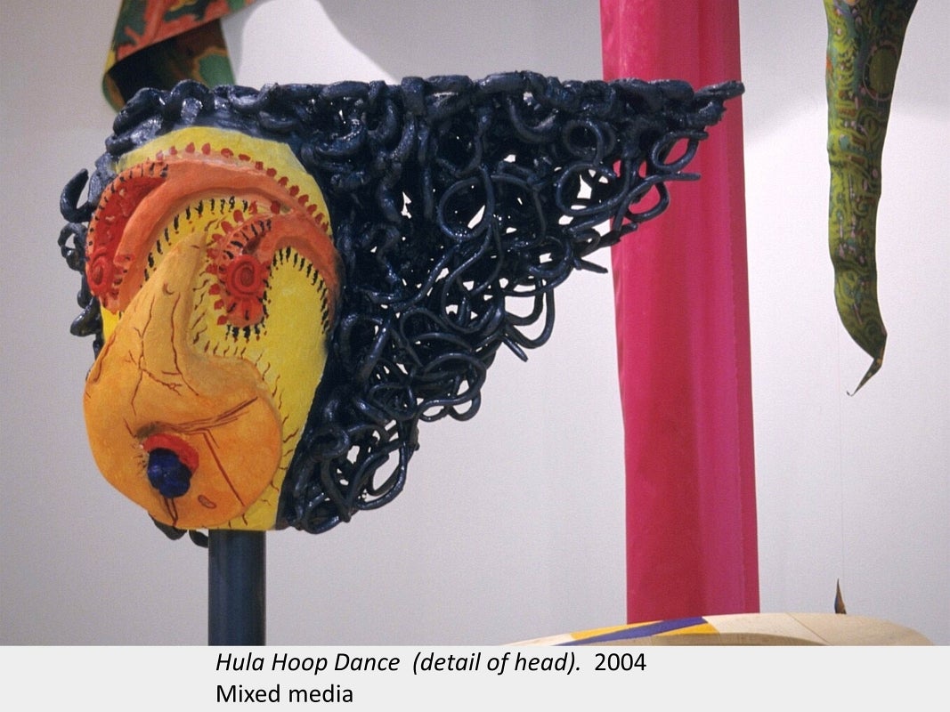 Artwork by Cesar Forero. Hula Hoop Dance (detail of head). 2004. Mixed media.