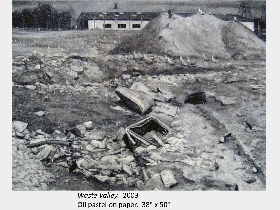 Artwork by Macksim Grunin. Waste Valley. 2003. Oil pastel on paper. 38" x 50"