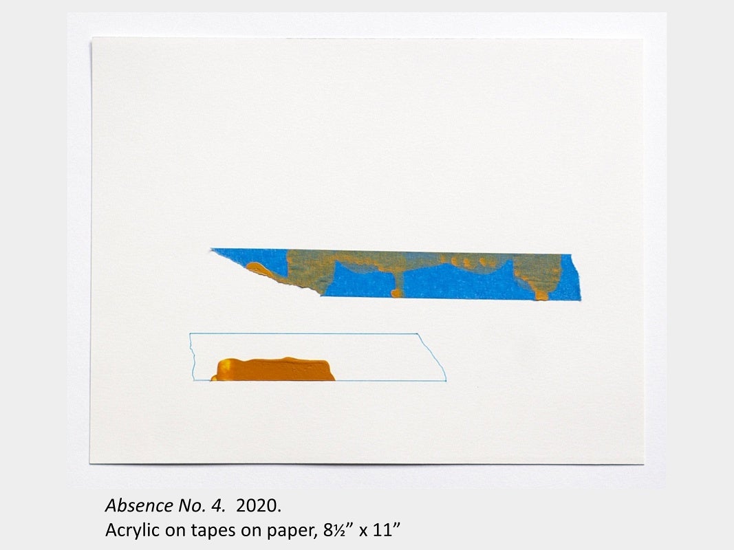 Brubey Hu's artwork "Absence No. 4", 2020, acrylic on tapes on paper, 8.5” x 11”