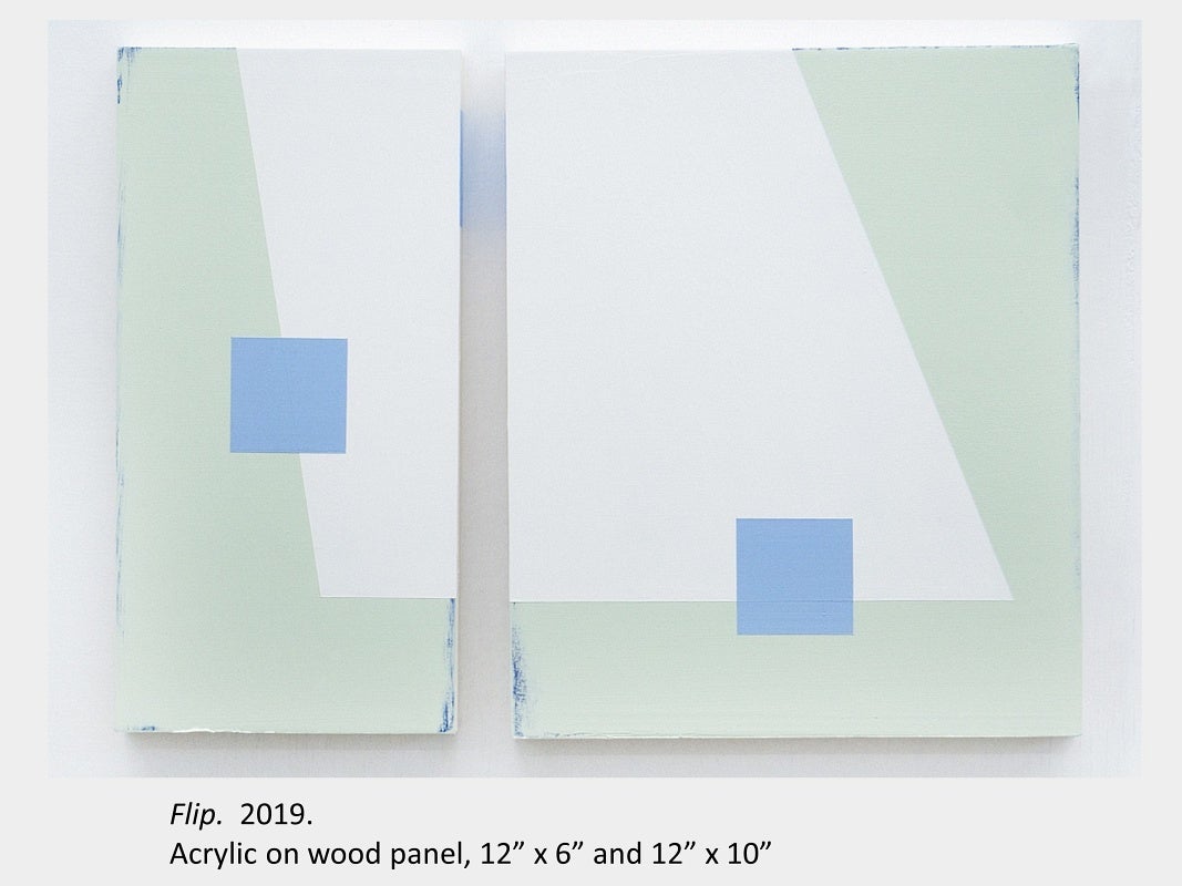 Brubey Hu's artwork "Flip", 2019, acrylic on wooden panels, 12” x 6” and 12” x 10”