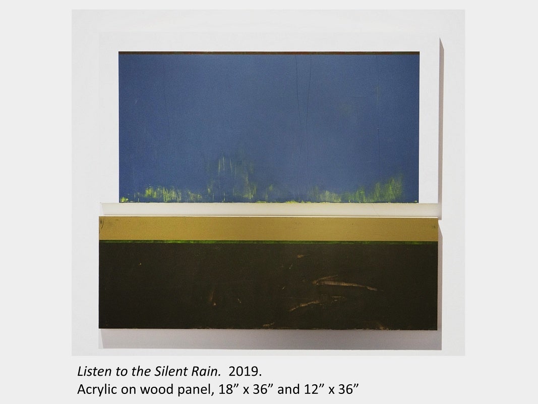 Brubey Hu's artwork "Listen to the Silent Rain", 2019, acrylic on wooden panels, 18” x 36” and 12” x 36”