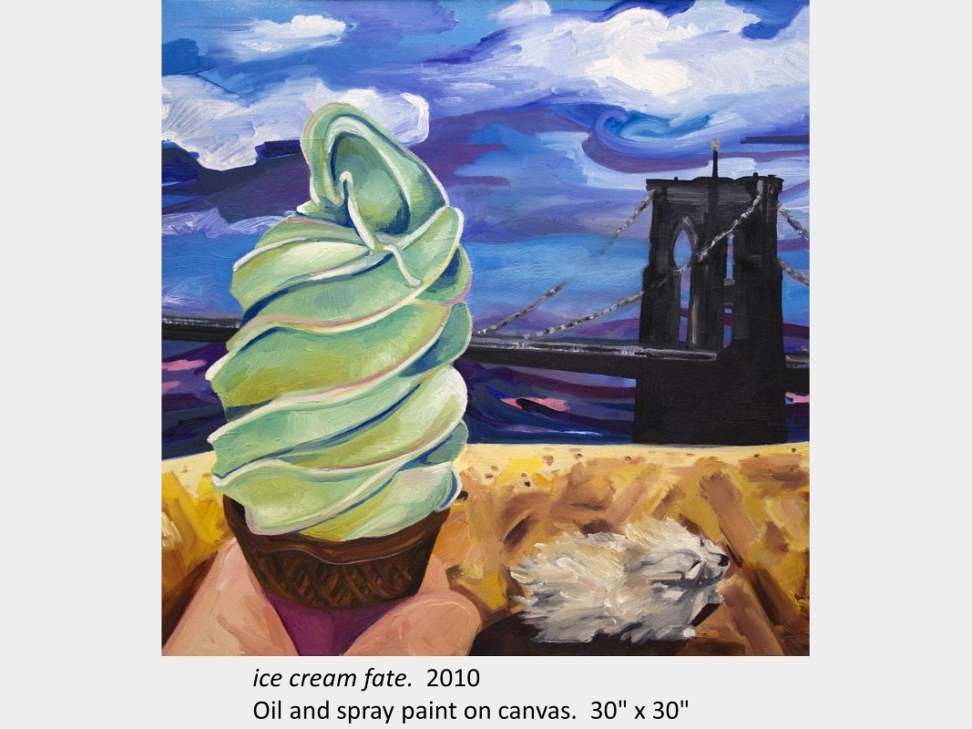 Artwork by Heidi Jahnke. ice cream fate. 2010. Oil and spray paint on canvas. 30" x 30"