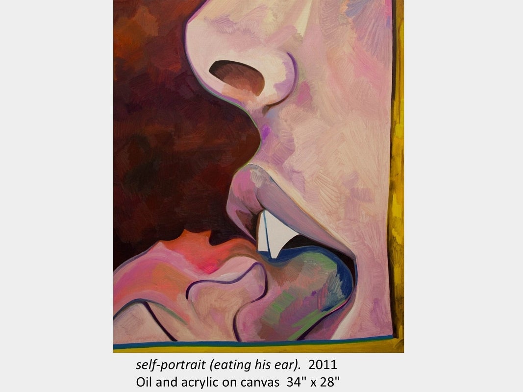 Artwork by Heidi Jahnke. self-portrait (eating his ear). 2011. Oil and acrylic on canvas. 34" x 28"