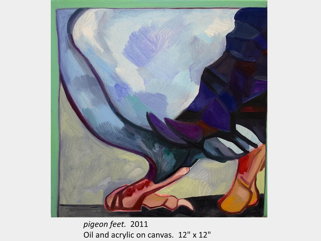Artwork by Heidi Jahnke. pigeon feet. 2011. Oil and acrylic on canvas. 12" x 12"