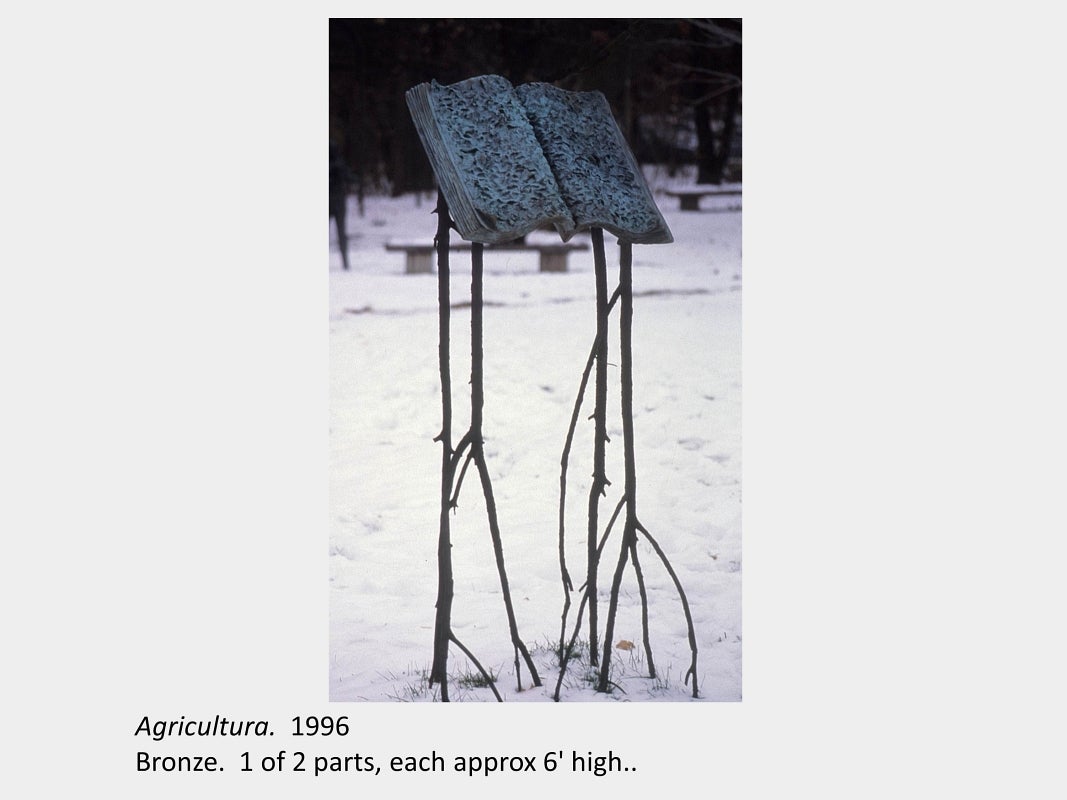 Artwork by Jane Buyers. Agricultura. 1996. Bronze.  1 of 2 parts, each approx 6' high.