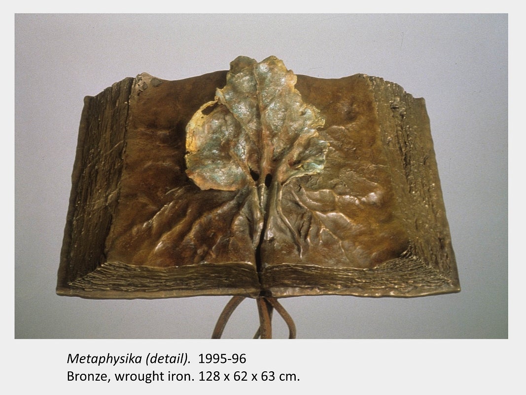 Artwork by Jane Buyers. Metaphysika (detail). 1995-96. Bronze, wrought iron. 128 x 62 x 63 cm.
