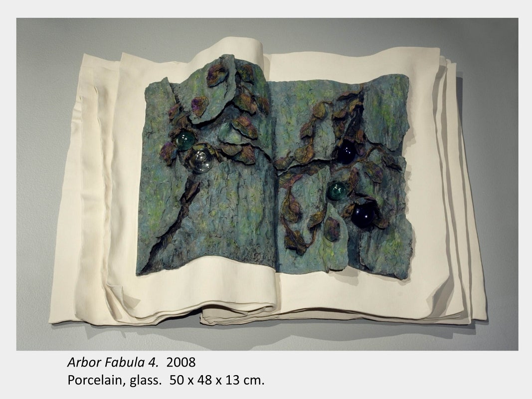 Artwork by Jane Buyers. Arbor Fabula 4. 2008. Porcelain, glass.  50 x 48 x 13 cm.