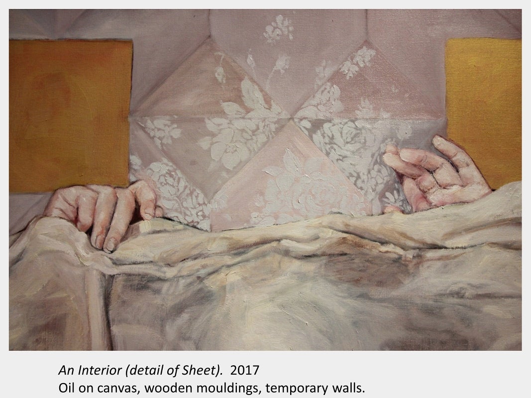 Artwork by Jess Lincoln. An Interior (detail of Sheet), 2017, Oil on canvas, wooden mouldings