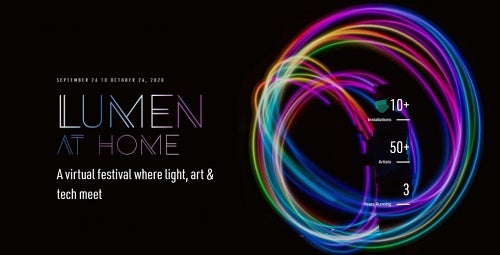 Lumen at home logo; a virtual festival where art, light and tech meet