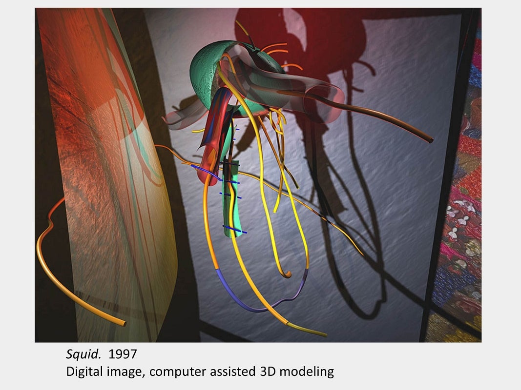 Artwork by Don MacKay. Squid. 1997. Digital image, computer assisted 3D modeling.