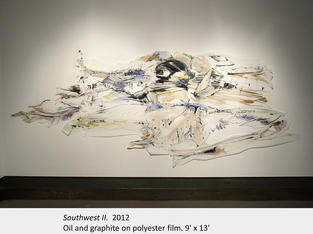 Artwork by Linda Martinello. Southwest II. 2012. Oil and graphite on polyester film