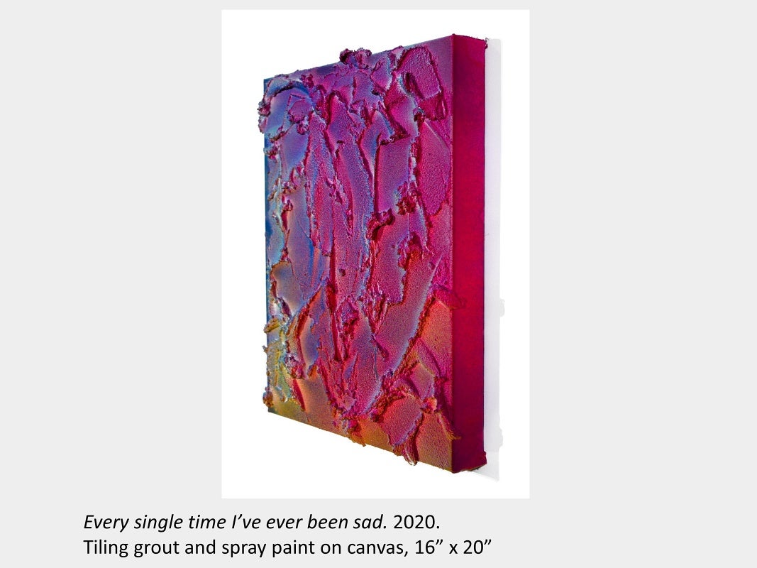Tyler Matheson artwork "Every single time I’ve ever been sad", 2020, tiling grout and spray paint on canvas, 16”x20”