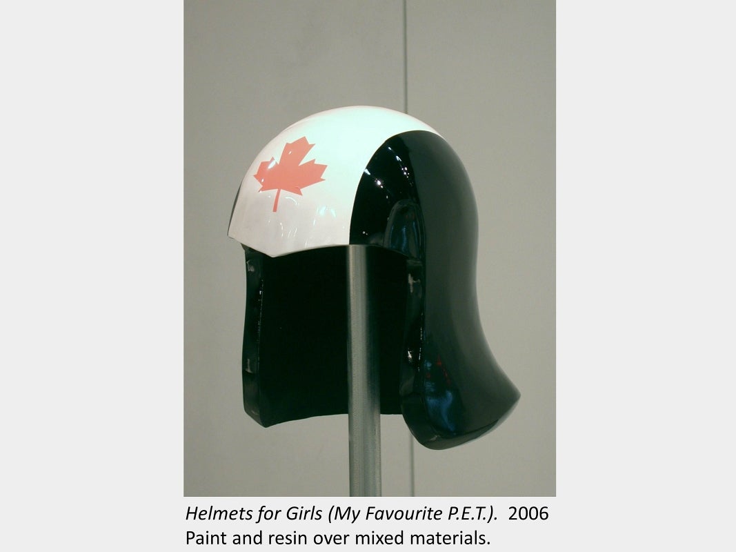 Artwork by Rick Nixon. Helmets for Girls (My Favourite P.E.T.). 2006. Paint and resin over mixed materials.