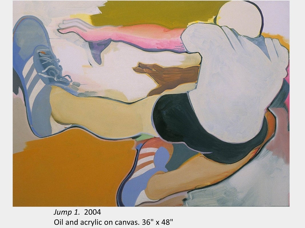 Artwork by Anders Oinonen. Jump 1. 2004. Oil and acrylic on canvas. 36" x 48"