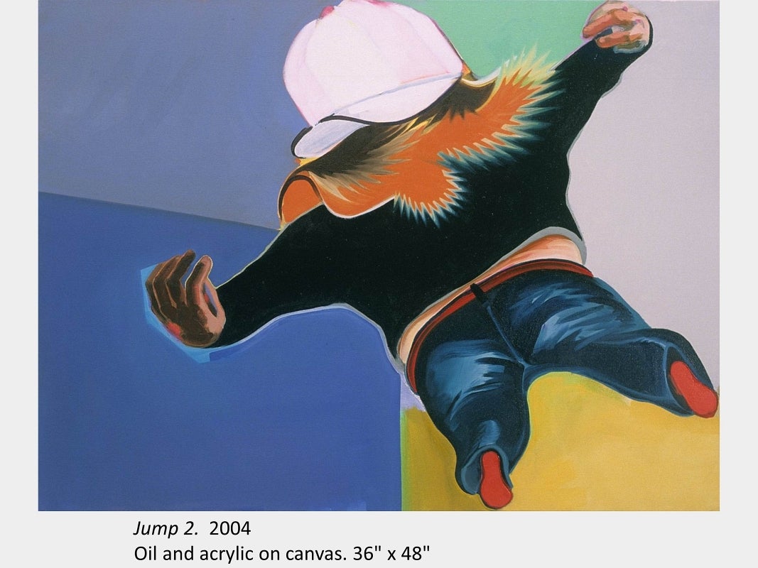Artwork by Anders Oinonen. Jump 2. 2004. Oil and acrylic on canvas. 36" x 48"