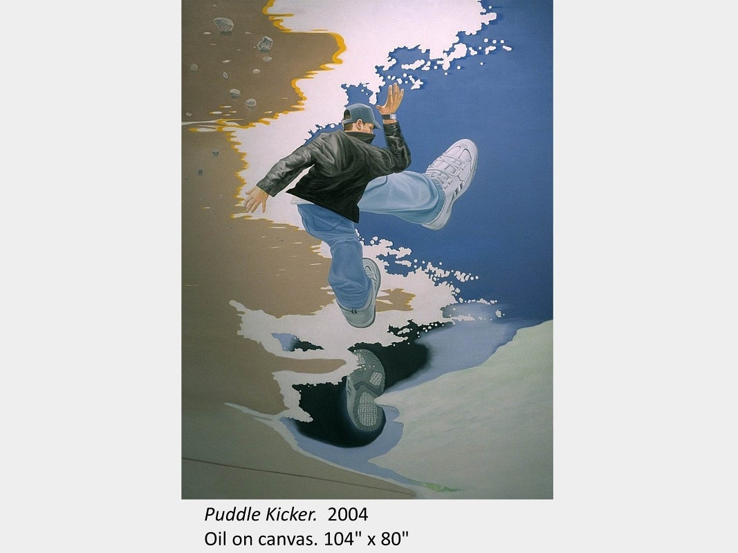 Artwork by Anders Oinonen. Puddle Kicker. 2004. Oil on canvas. 104" x 80"