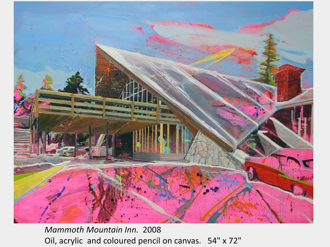 Artwork by James Olley. Mammoth Mountain Inn. 2008. Oil, acrylic and coloured pencil on canvas. 54" x 72"