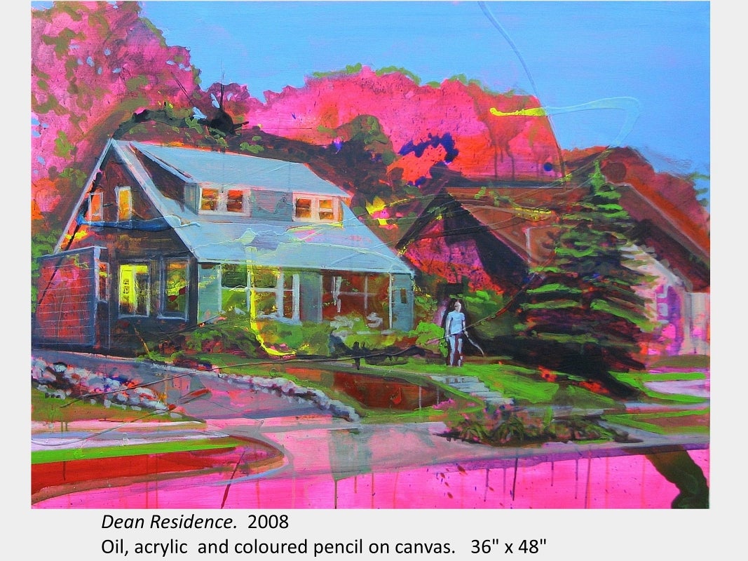 Artwork by James Olley. Dean Residence. 2008. Oil, acrylic and coloured pencil on canvas. 36" x 48"