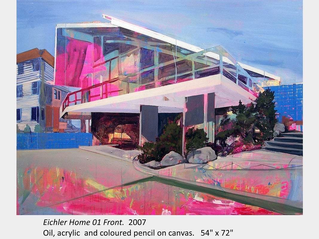 Artwork by James Olley. Eichler Home 01 Front. 2007. Oil, acrylic and coloured pencil on canvas. 54" x 72"