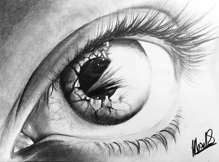 Black and white drawing of an eye.