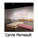 Text "Carrie Perreault" and image of artwork installed in a gallery