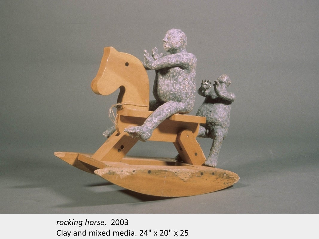 Artwork by Kasia Piech. rocking horse. 2003. Clay and mixed media. 24" x 20" x 25"