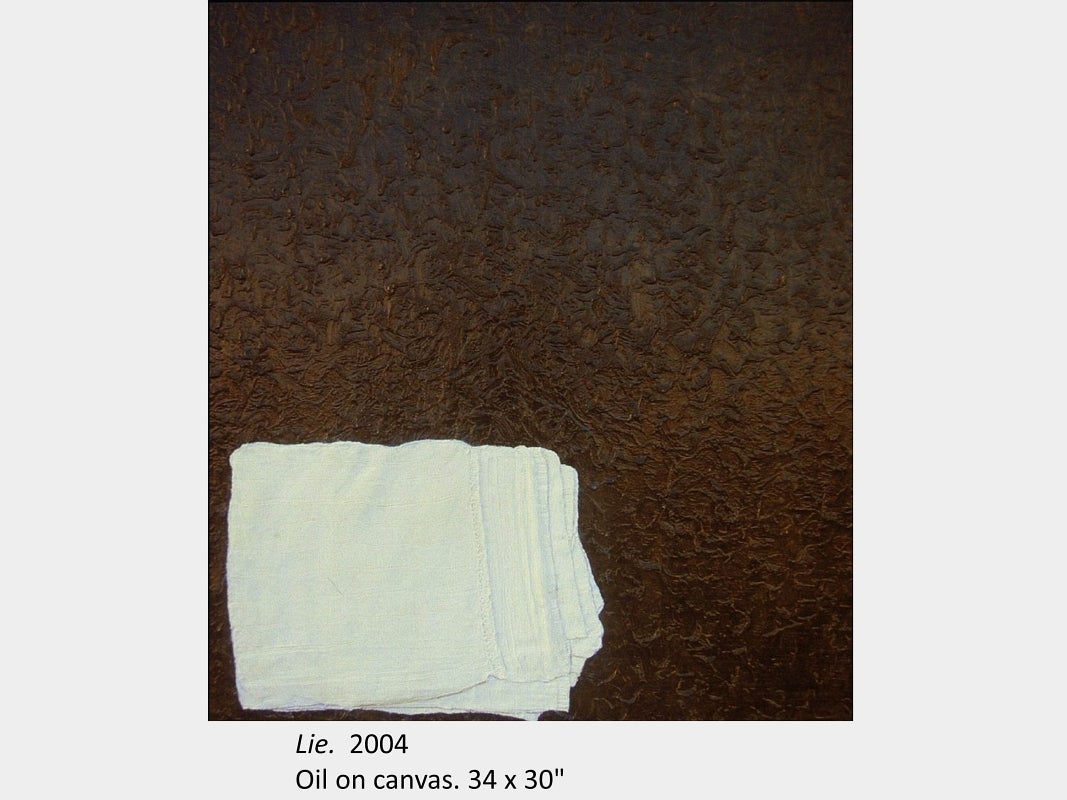 Artwork by Sasha Pierce. Lie. 2004. Oil on canvas. 34" x 30"