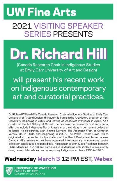 UW Fine Arts lecture series poster presenting Dr. Richard Hill