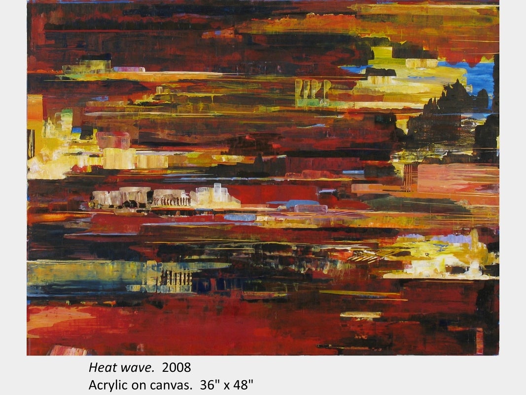 Artwork by Joanna Asha Roznowski. Heat wave. 2008. Acrylic on canvas. 36" x 48"