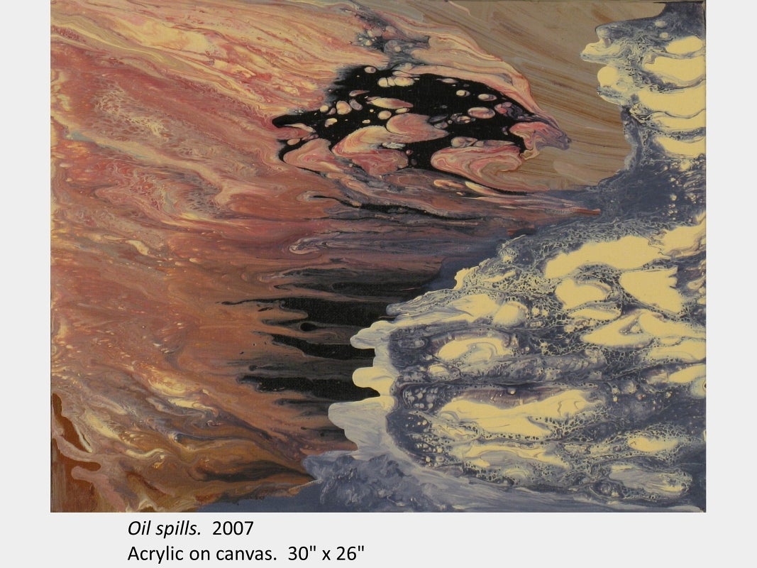 Artwork by Joanna Asha Roznowski. Oil spills. 2007. Acrylic on canvas. 30" x 26"