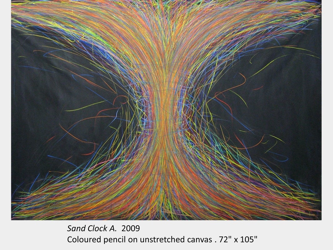 Artwork by Ram Samocha. Sand Clock A. 2009. Coloured pencil on unstretched canvas. 72" x 105"