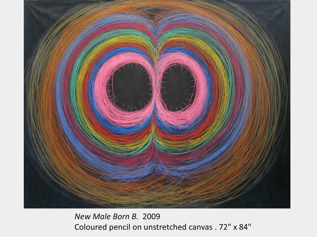 Artwork by Ram Samocha. New Male Born B. 2009. Coloured pencil on unstretched canvas. 72" x 84"