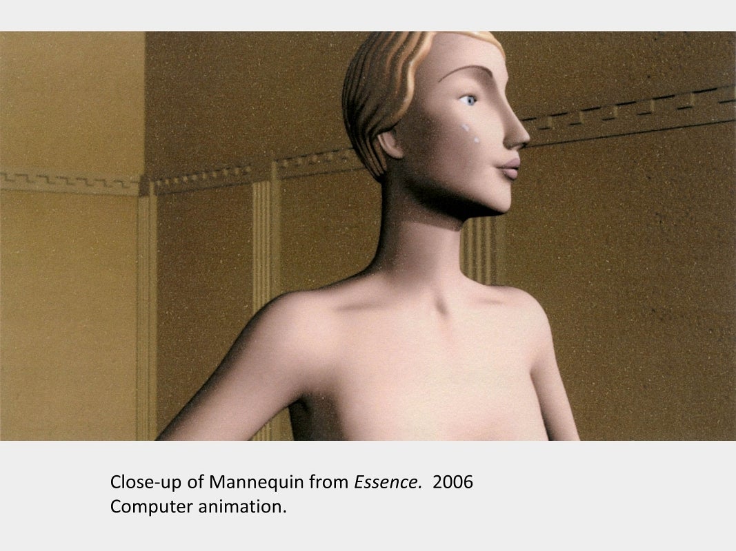 Artwork by James Sayers. Close-up of Mannequin from Essence. 2006. Computer animation.