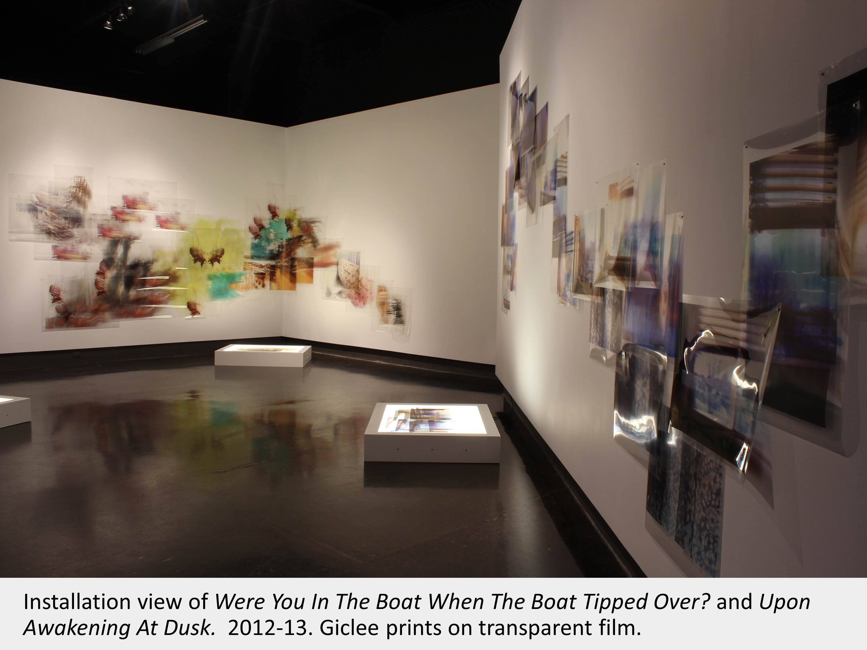 Artwork by Natalie Hunter. Installation view of Were You In The Boat When The Boat Tipped Over? and Upon Awakening At Dusk. 2012