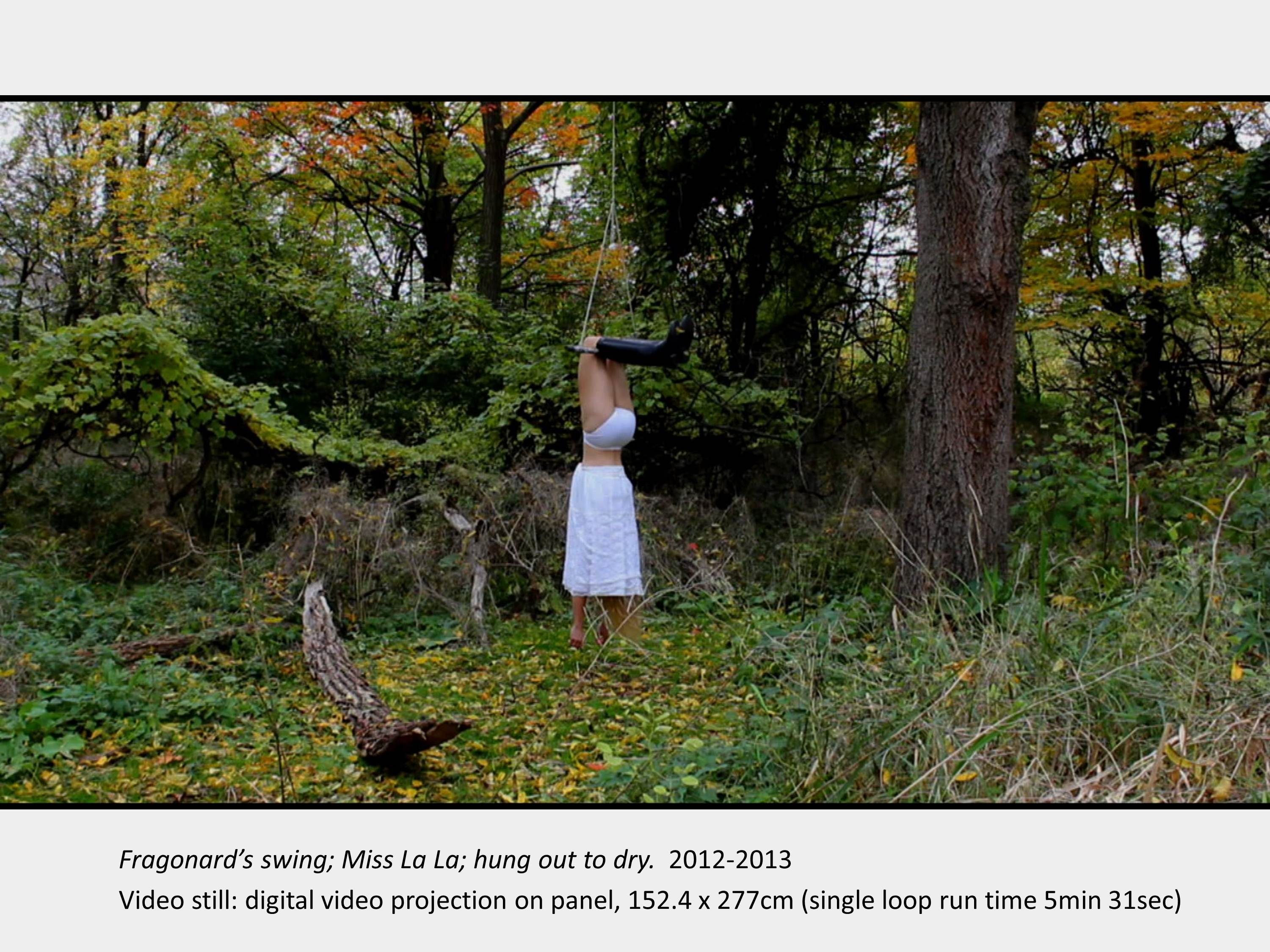 Artwork by Lisa Birke.  Fragonard’s swing; Miss La La; hung out to dry.  2012-2013