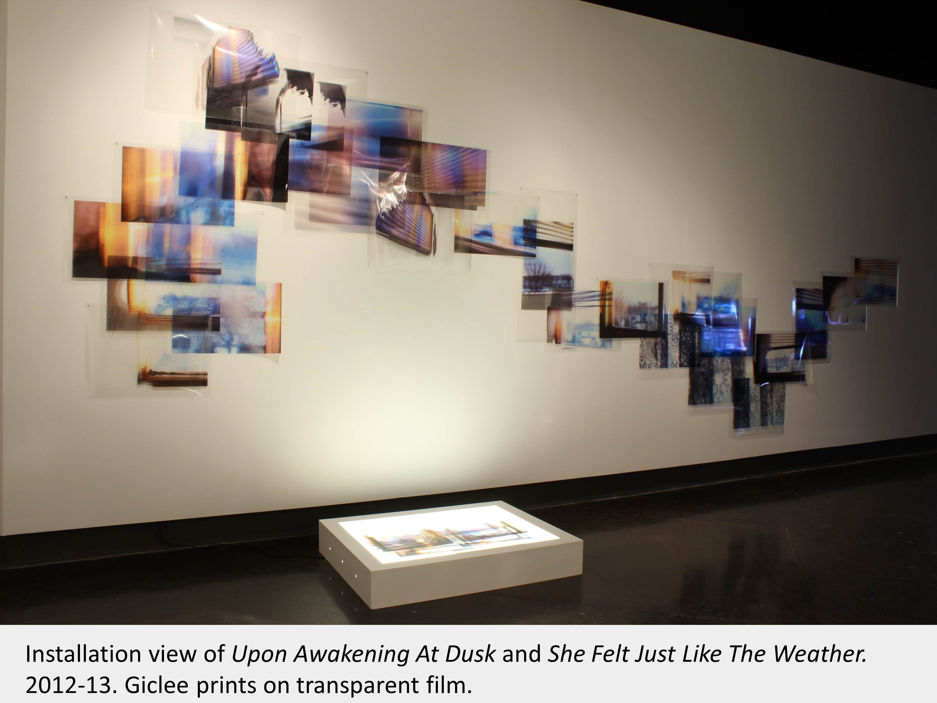 Artwork by Natalie Hunter. Installation view of Upon Awakening At Dusk and She Felt Just Like The Weather. 2012-13. Giclee print