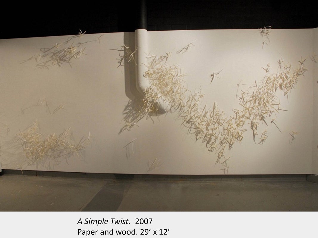 Artwork by Dawn Stafrace. A Simple Twist. 2007. Paper and wood. 29’ x 12’