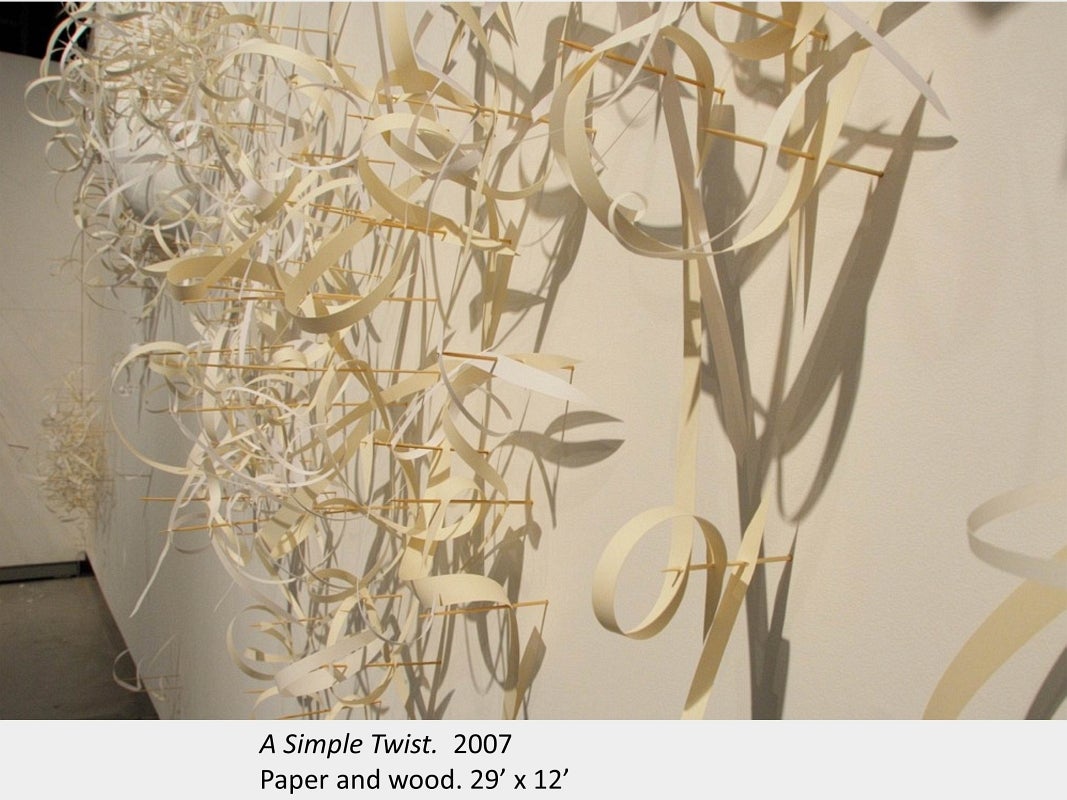 Artwork by Dawn Stafrace. A Simple Twist (detail). 2007. Paper and wood. 29’ x 12’