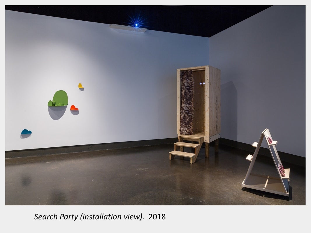 Artwork by Tait Wilman. Search Party (installation view), 2018, video and mixed media installation.