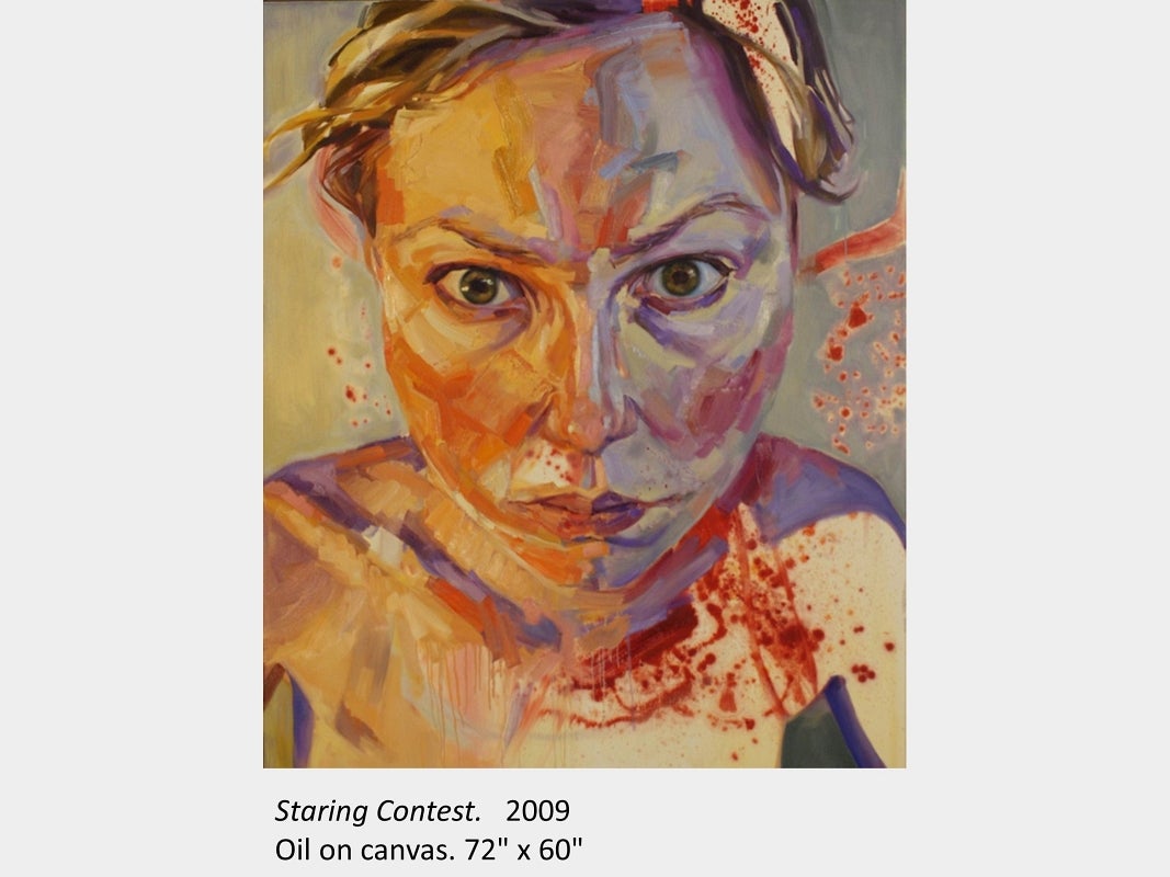 Artwork by Miranda Urbanski. Staring Contest. 2009. Oil on canvas. 72" x 60"
