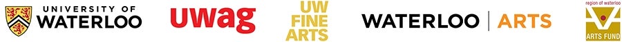Logos of University of Waterloo, uwag, UW Fine Arts, Waterloo Arts and Region of Waterloo Arts Fund