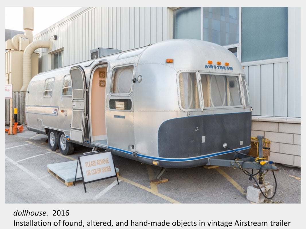 Anna van Milligen's artwork dollhouse, 2016. Installation of found, altered, and hand-made objects in vintage Airstream trailer