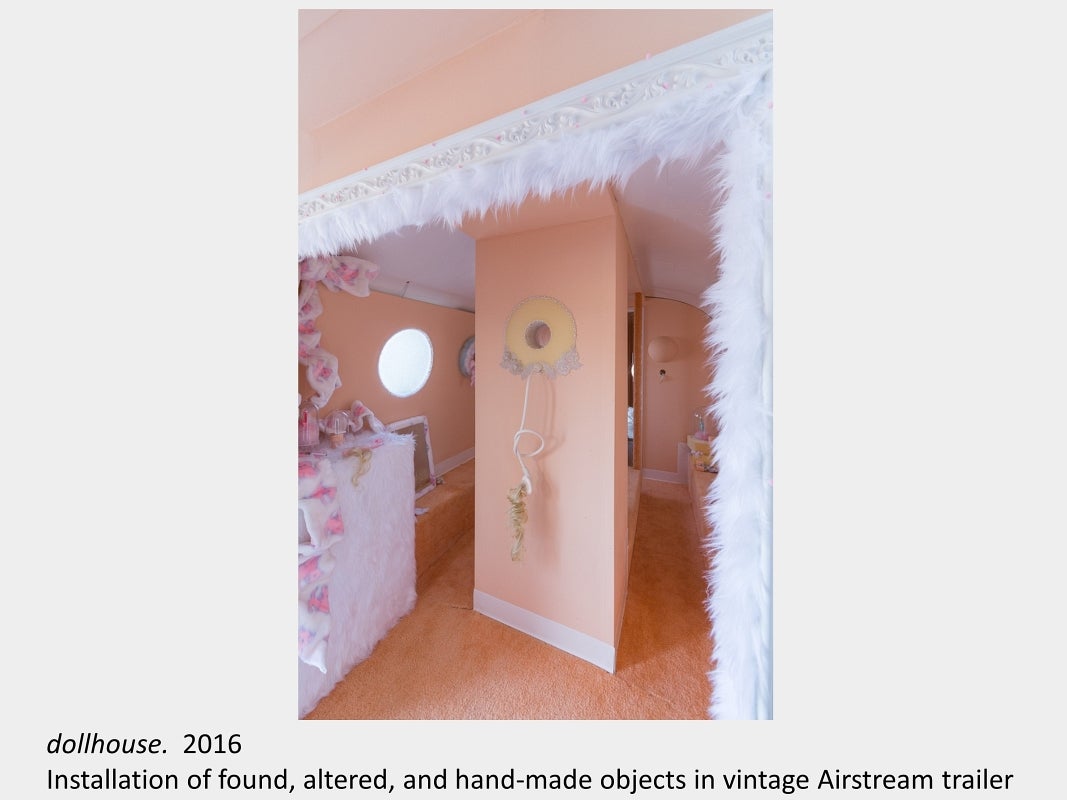 Anna van Milligen's artwork dollhouse, 2016. Installation of found, altered, and hand-made objects in vintage Airstream trailer