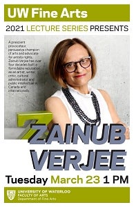 UW Fine Arts lecture series poster presenting Zainub Veejee