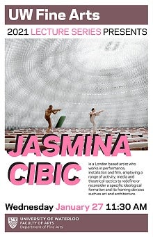 UW Fine Arts lecture series poster presenting Jasmina Cibic