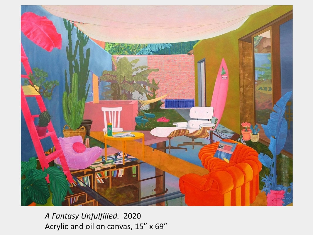 Kayla Witt's artwork "A Fantasy Unfulfilled." 2020, acrylic and oil on canvas, 15” x 69” 