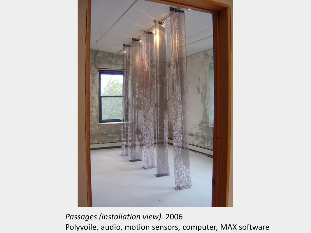 Artwork by Daria Magas-Zamaria. Passages (installation view). 2006. Polyvoile, audio, motion sensors, computer, MAX software