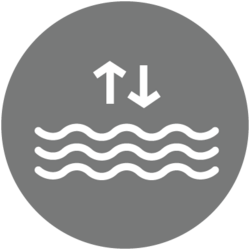 illustrated water ripples with arrows pointing up and down inside a grey circle